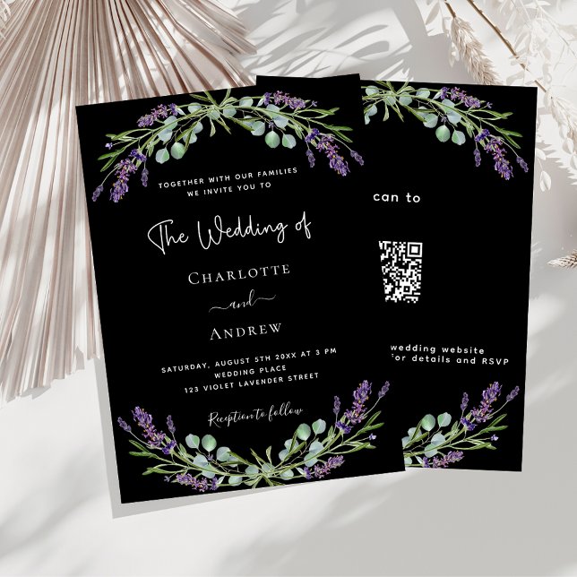 Black lavender violet QR code RSVP luxury wedding  Invitation (Creator Uploaded)