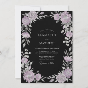 Black Lavender Wreath Wedding Invitation