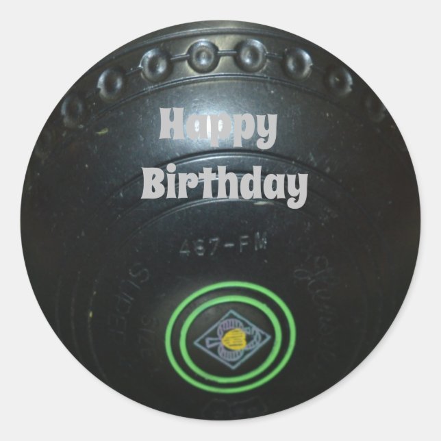 Black Lawn Bowl, Round Birthday Stickers (Front)