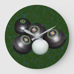 Black Lawn Bowls And Kitty On Green, Large Clock