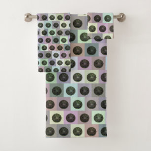 Black Lawn Bowls In Coloured Squares, Bath Towel Set