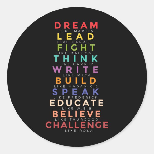 Black Leader Dream Like Leaders Teach Black Histor Classic Round Sticker (Front)