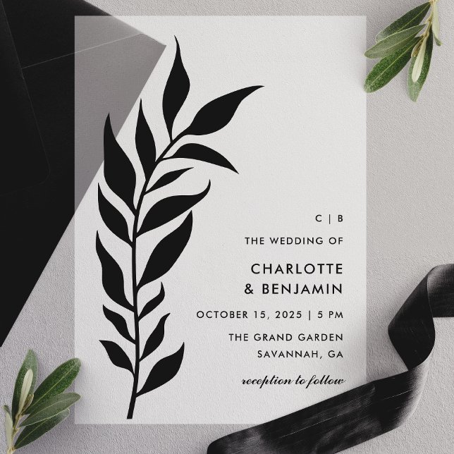 Black Leaf Arch Modern Wedding Vellum Invitations (Creator Uploaded)