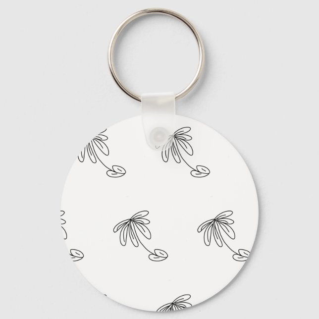 black leaf flower line art abstract design coffee  key ring (Front)