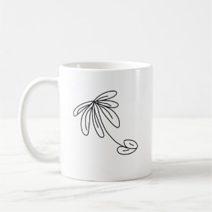 black leaf flower line art abstract design coffee mug