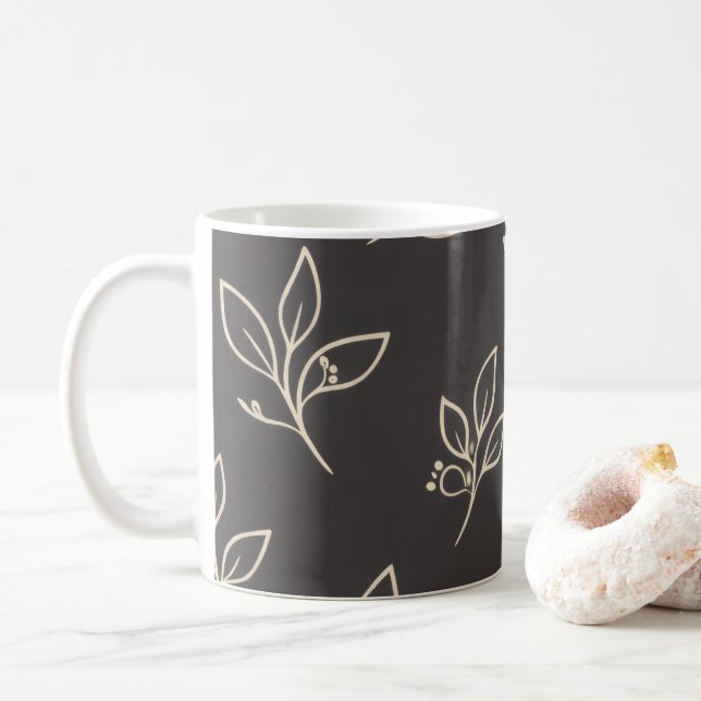 Black Leaf Mug | Modern Coffee Mug (With Donut)