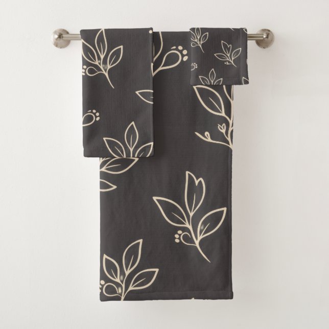Black Leaf Towel Set | Modern Bathroom Decor (Insitu)
