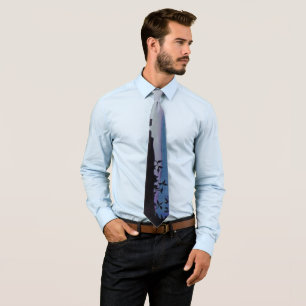 black leaf with pastel blue lilac abstract tie