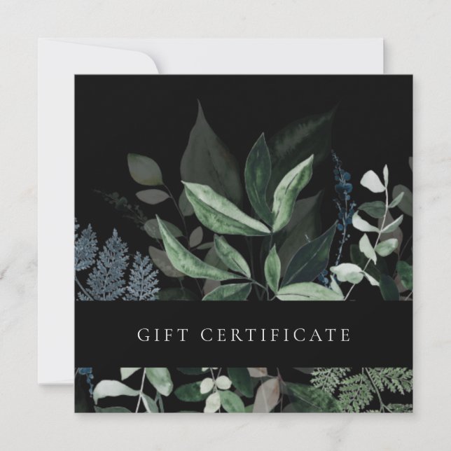 Black Leafy Tropical Foliage Fern Gift Certificate Invitation (Front)