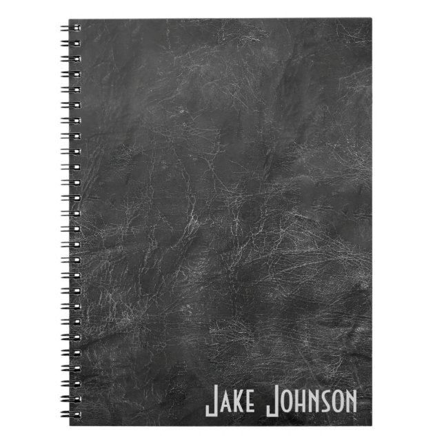 Black Leather Abstract With Name Notebook (Front)