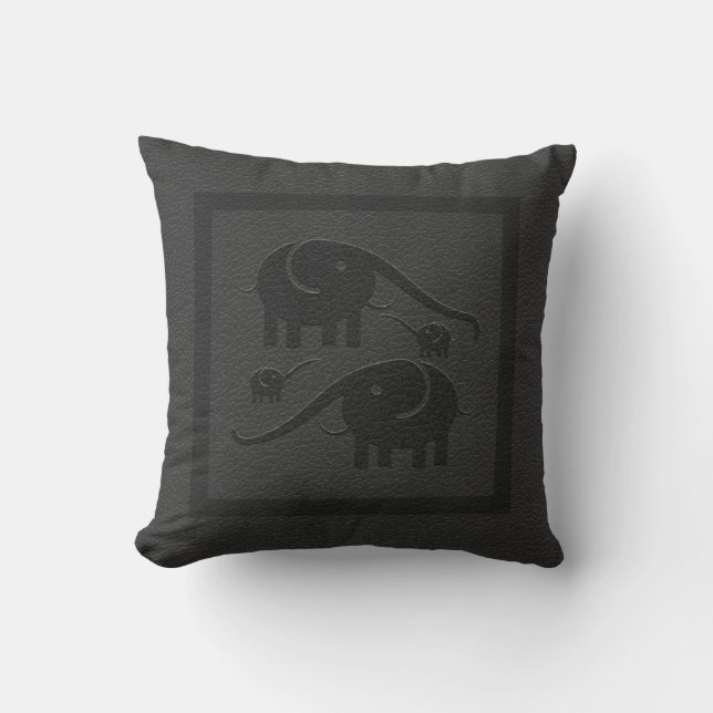 Black Leather And Black Elephants Cushion (Front)