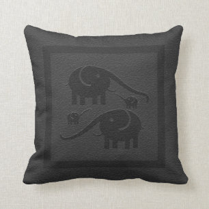 Black Leather And Black Elephants Cushion