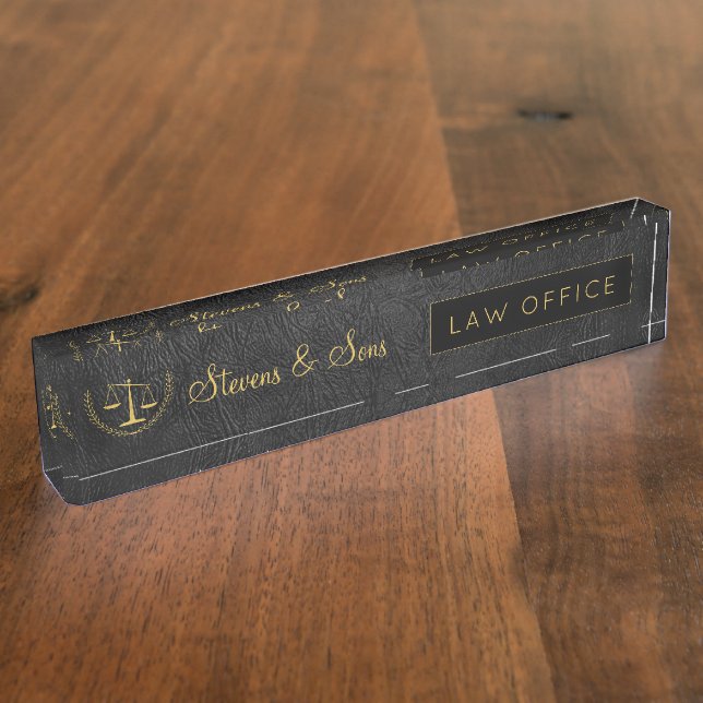 Black Leather and Gold | Logo and Name Law Office Nameplate (Side)