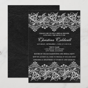 Black Leather and Lace Look Bridal Shower Invitation