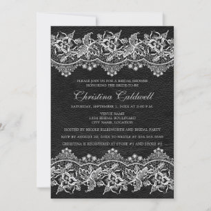 Black Leather and Lace Look Bridal Shower Invitation
