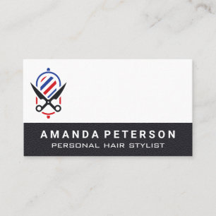 Black Leather   Barber Pole Scissors Logo Business Card