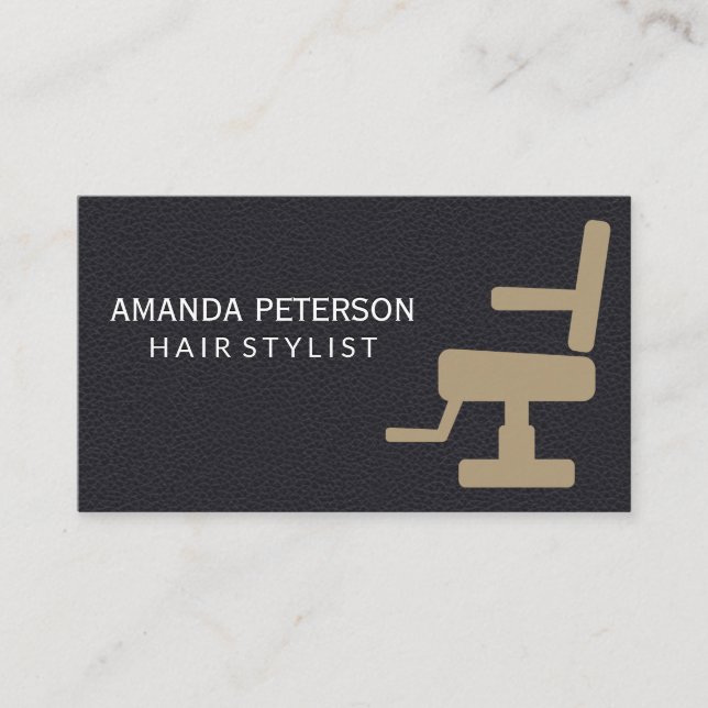 Black Leather | Barber Salon Chair Business Card (Front)