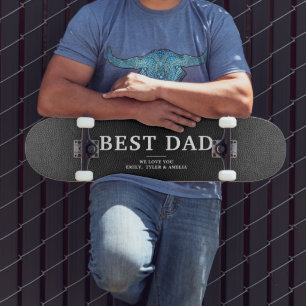 Black Leather Best Dad Father`s Day Skateboard