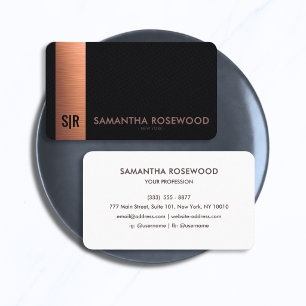 Black Leather & Brushed Copper Panel Monogram Business Card