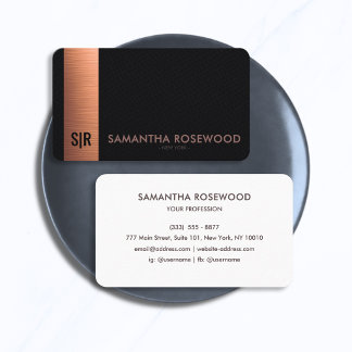 Black Leather & Brushed Copper Panel Monogram  Business Card