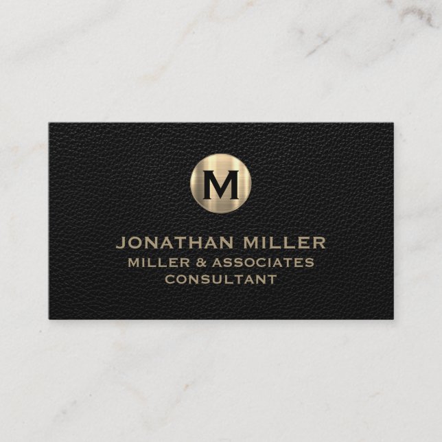 Black Leather Brushed Gold Business Card (Front)