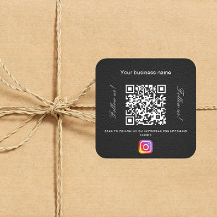 Black leather business name qr code instagram square sticker