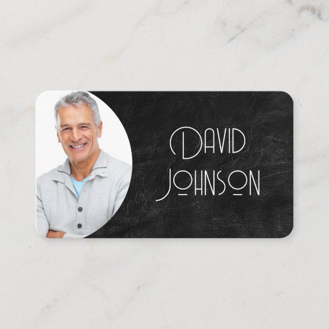 Black Leather Business Photo Card  (Front)