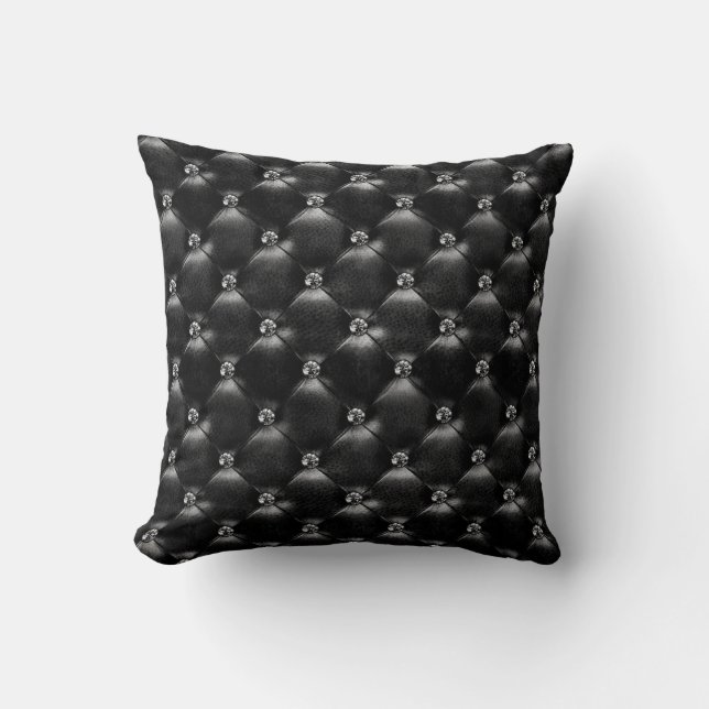 Black Leather Diamonds Glam Glitter Goth Cushion (Front)