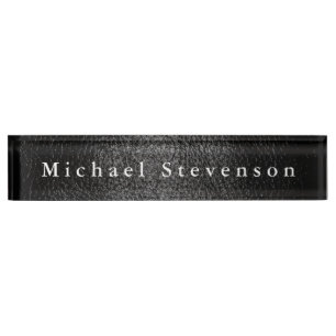 Black Leather Effect Elegant Modern Desk Nameplate