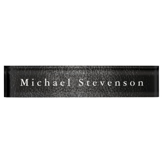 Black Leather Effect Elegant Modern Desk Nameplate (Front)