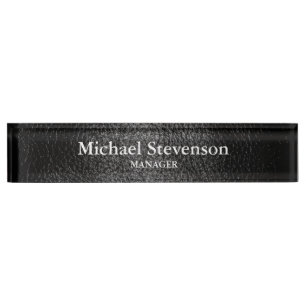 Black Leather Effect Elegant Modern Desk Nameplate