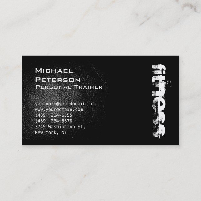 Black Leather Effect Fitness Sport Business Card (Front)
