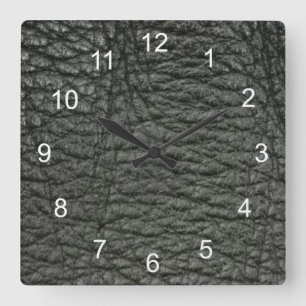 Black Leather Effect Square Wall Clock