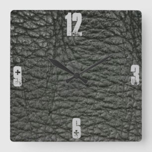 Black Leather Effect Square Wall Clock
