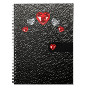 black leather fake style with red stones and white notebook