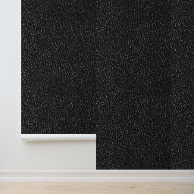 Black Leather Finish Pattern Modern Interior Wallpaper (Application)