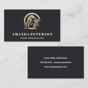 Black Leather Flowing Hair Logo Business Card