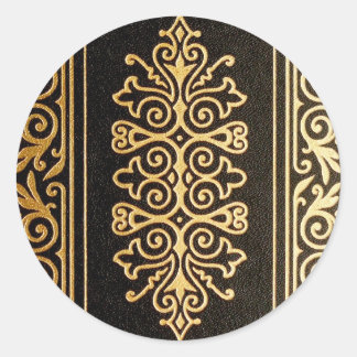 Black Leather Gold Embossed Pattern Classic Round Sticker