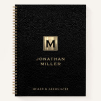Black Leather Gold Initial Logo