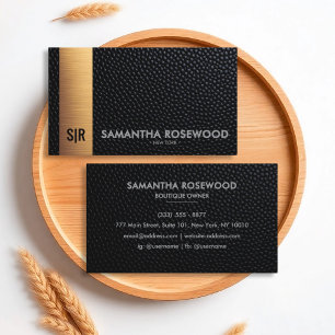 Black Leather & Gold Luxe Business Card