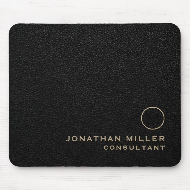 Black Leather Gold Monogram Mouse Mat (Front)