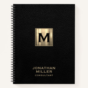 Black Leather Gold Monogram Notebook