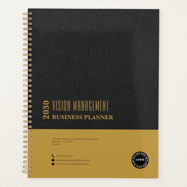 Black Leather, Gold Professional Planner (Front)