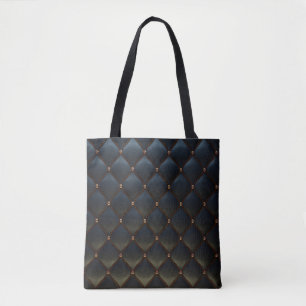 Black Leather Golden Wire Diamonds Tote Bag
