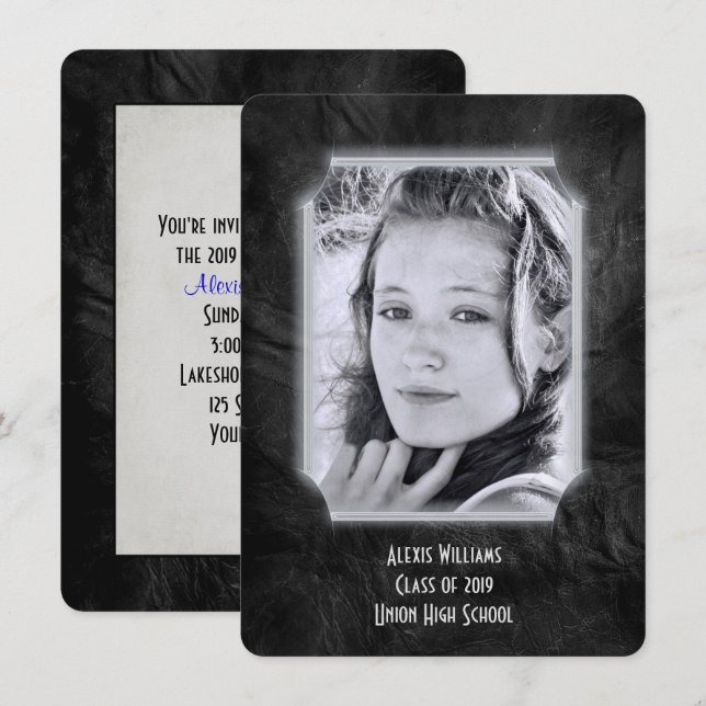 Black Leather Graduation Invite (Front/Back)