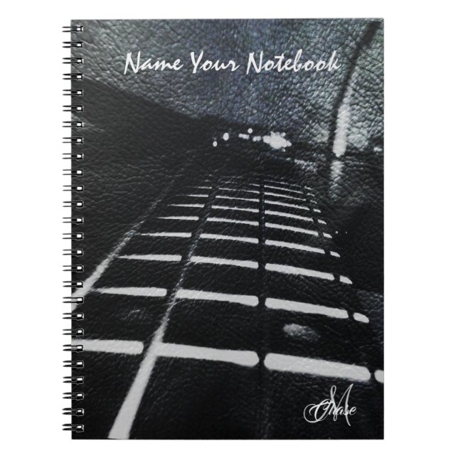 Black Leather Grunge Bass Guitar Personalised Notebook (Front)
