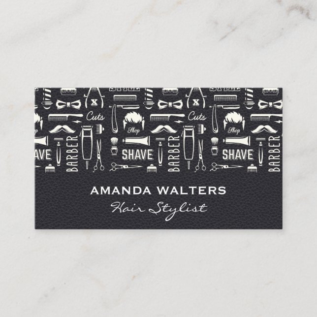 Black Leather | Hair Stylist Illustrations Business Card (Front)
