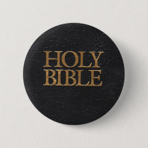 Black Leather Holy Bible Cover 6 Cm Round Badge