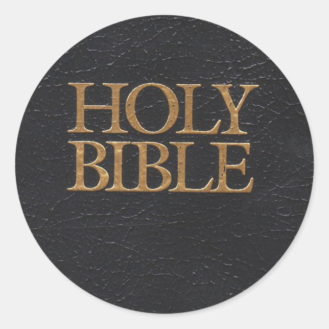 Black Leather Holy Bible Cover Classic Round Sticker (Front)