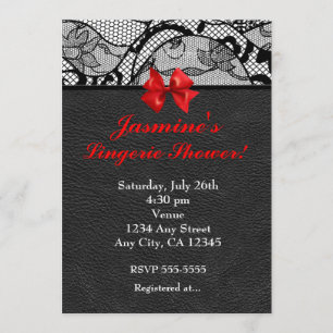 Black Leather & Lace Lingerie Shower Invitation
